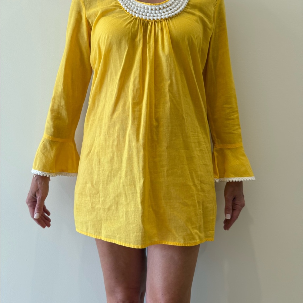 Yellow Long Sleeve Beach coverup, with White Accents